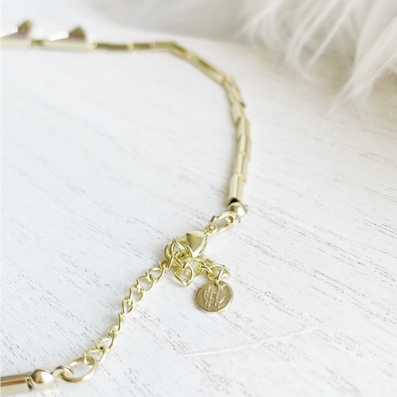 House of Harlow 1960 Red Leather and Gold Stations Geometric Gold Necklace - Picture 9 of 15